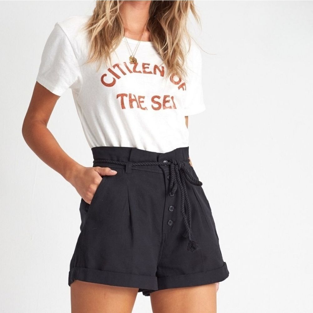 Billabong Women's Explore More Black Cotton PaperBag Waist Shorts